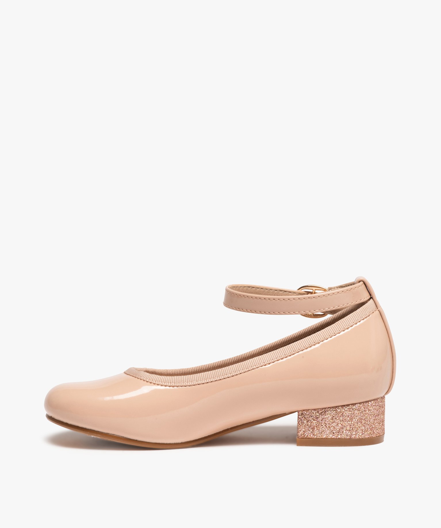 Ballerines fille vernies à talon pailleté et bride de chev... beige | GEMO