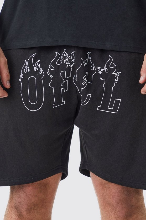 Plus lockere Ofcl Shorts mit Flammen-Print