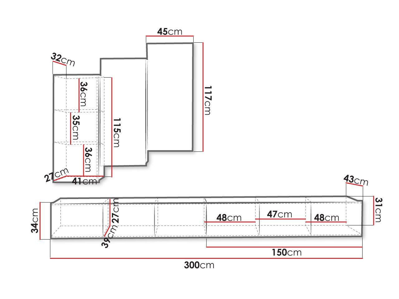 Mirjan24 Wohnwand Calabrini XX, (5er-Set, 2x TV-Lowboard, 3x Hängeschrank), ohne Griffe