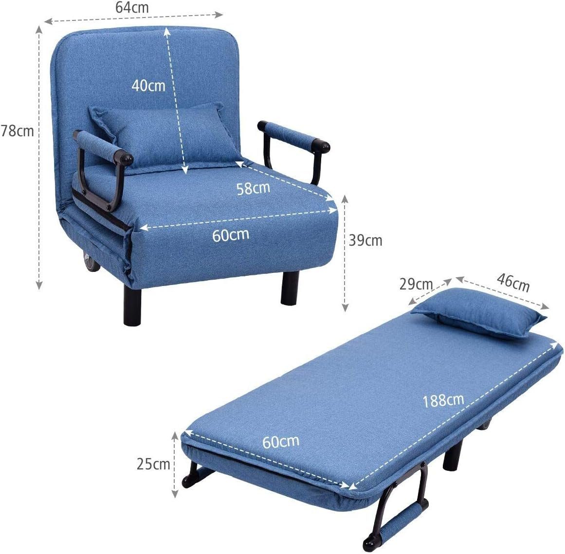 KOMFOTTEU Schlafsofa Klappsessel, mit verstellbarer Rückenlehne, bis 150kg