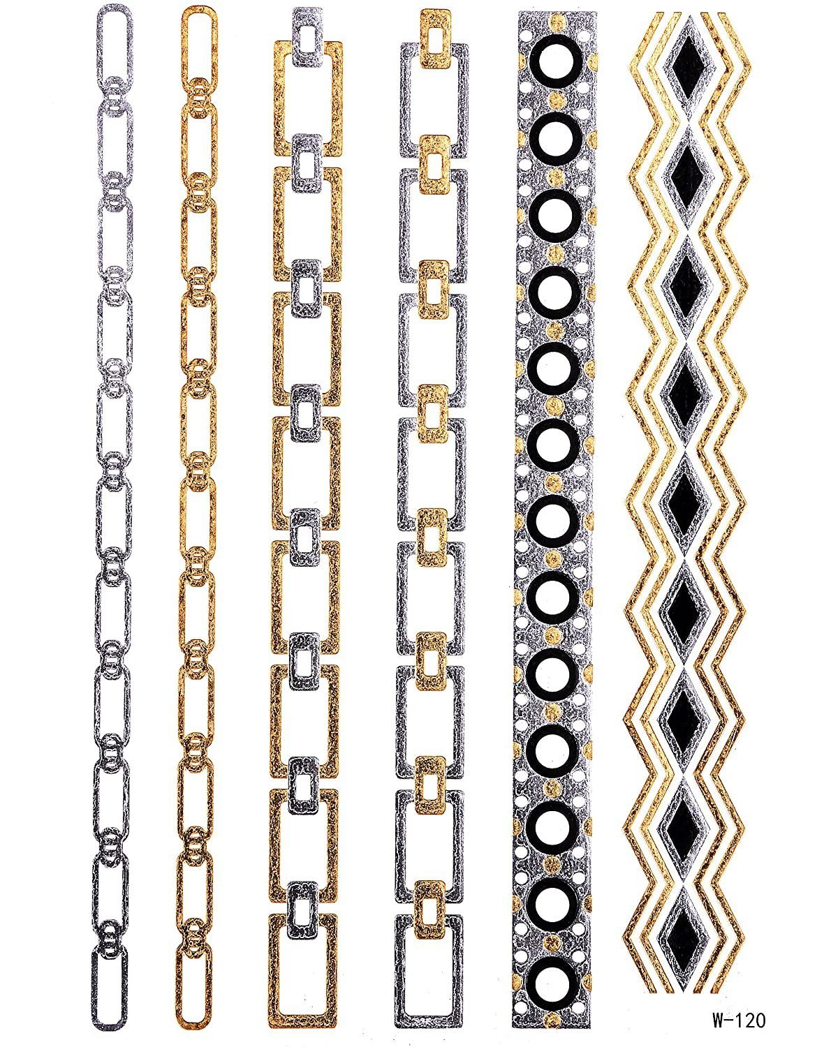 LK Trend & Style Schmuck-Tattoo Modeschmuck BEAUTY, Gold Metallic Flash Tattoos, Armkettchen, 5 Sets 40 Motive, zum Aufkleben auf die Haut