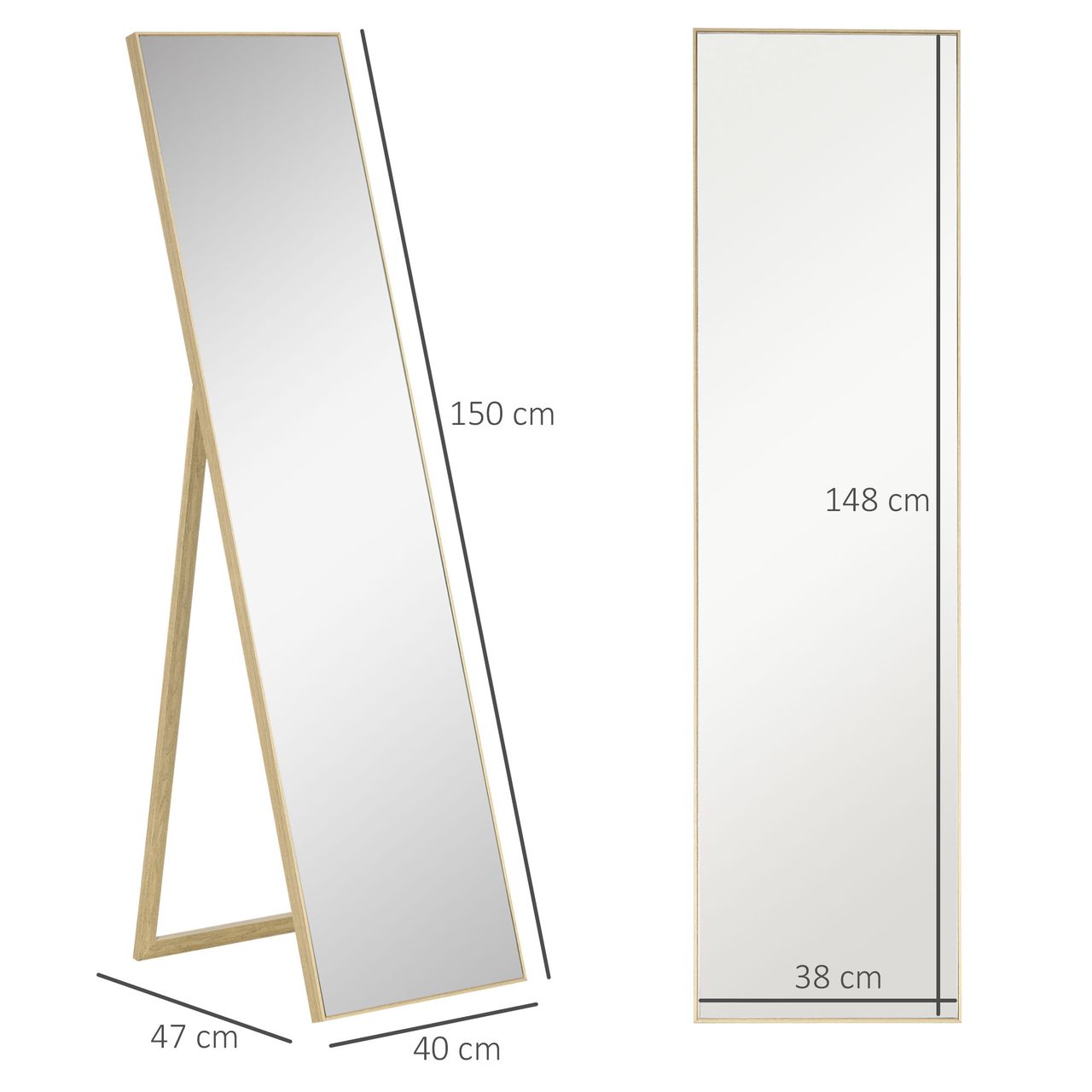 HOMCOM Standspiegel, Ankleidespiegel, Ganzkörperspiegel mit Holzmaserung