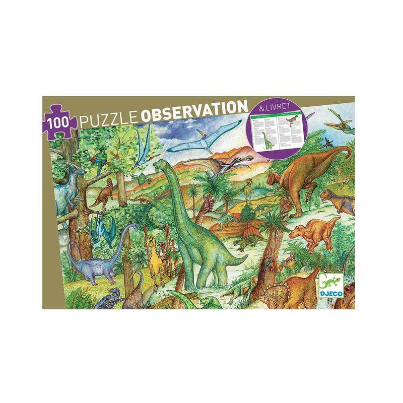 Puzzle Dinosaures 100 pièces + poster et livret Djeco