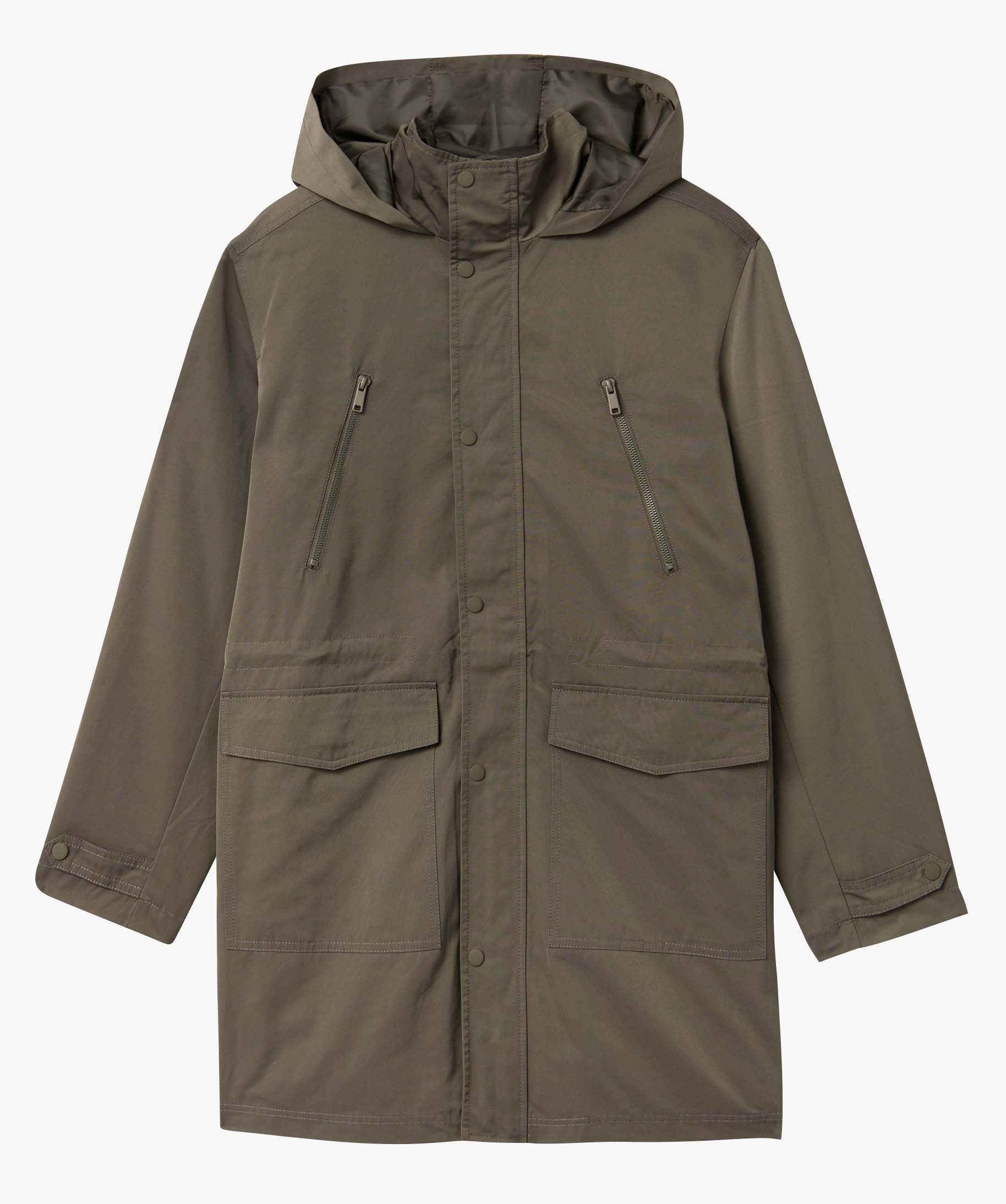 Parka homme à capuche en matière déperlante kaki | GEMO