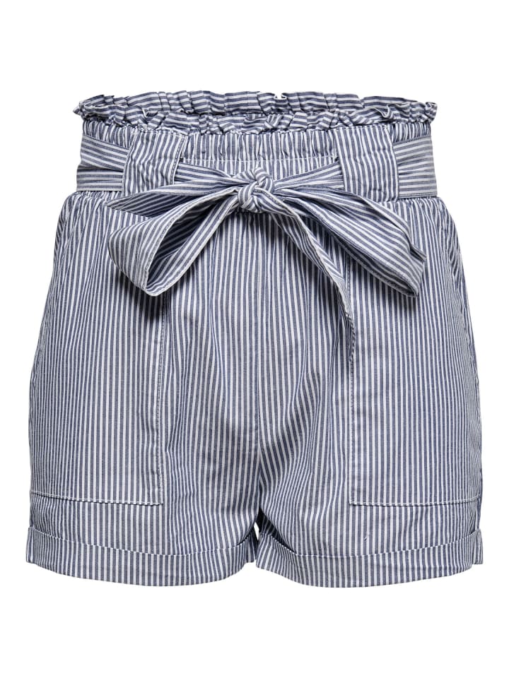 ONLY Shorts Kurze Paperbag Shorts mit Gürtel Mid Waist in Weiß-Blau günstig kaufen