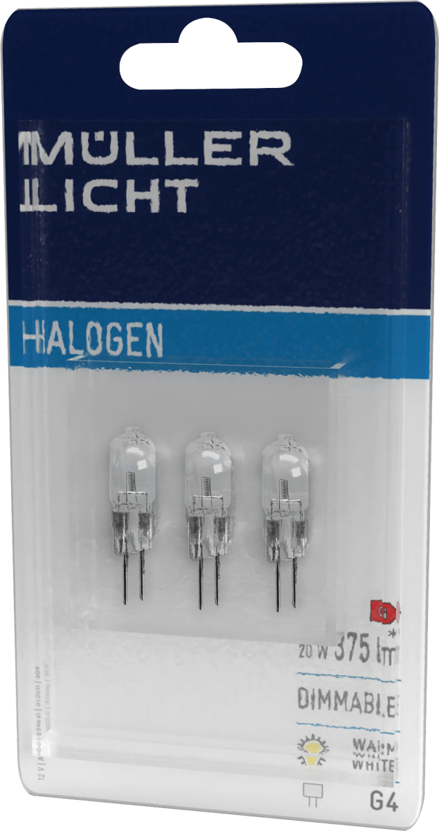 Halogen Stiftsockellampe G4 3er 20W 12V 375lm, 3 St