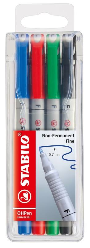 STABILO universal OHP-Marker Fein Filzspitze Grün, Rot, Blau, Schwarz 4 Stück