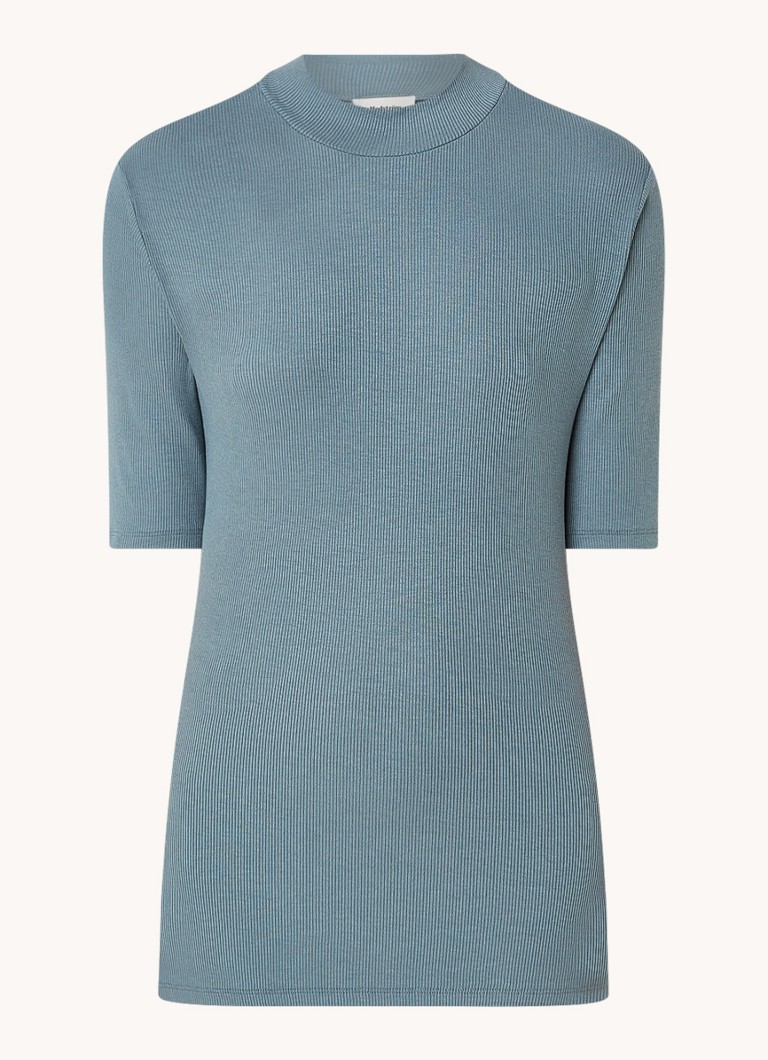 Modström Krown ribbed knit top with stand-up collar