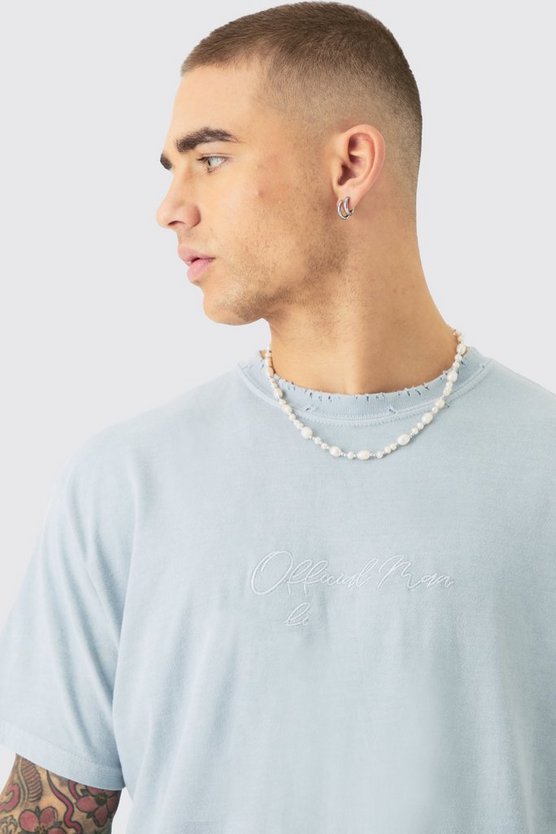 Zerrissenes Oversize T-Shirt mit Stickerei