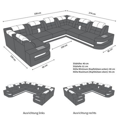 Sofa Dreams Wohnlandschaft Leder Ledercouch Sofa Como U Form Ledersofa, Couch, mit LED, wahlweise mit Bettfunktion als Schlafsofa, Designersofa