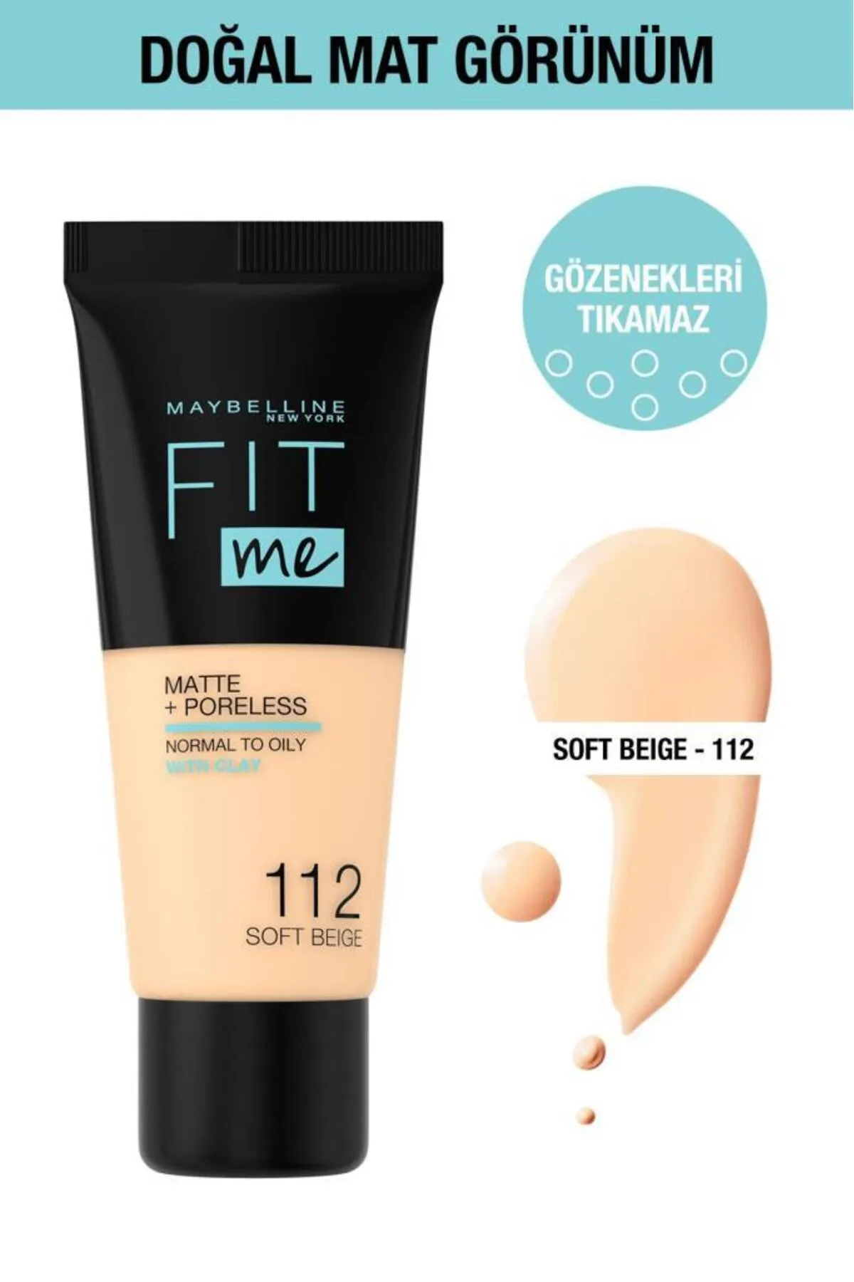 Maybelline New York  Fit Me Matte Poreless Foundation – 112 Soft Beige