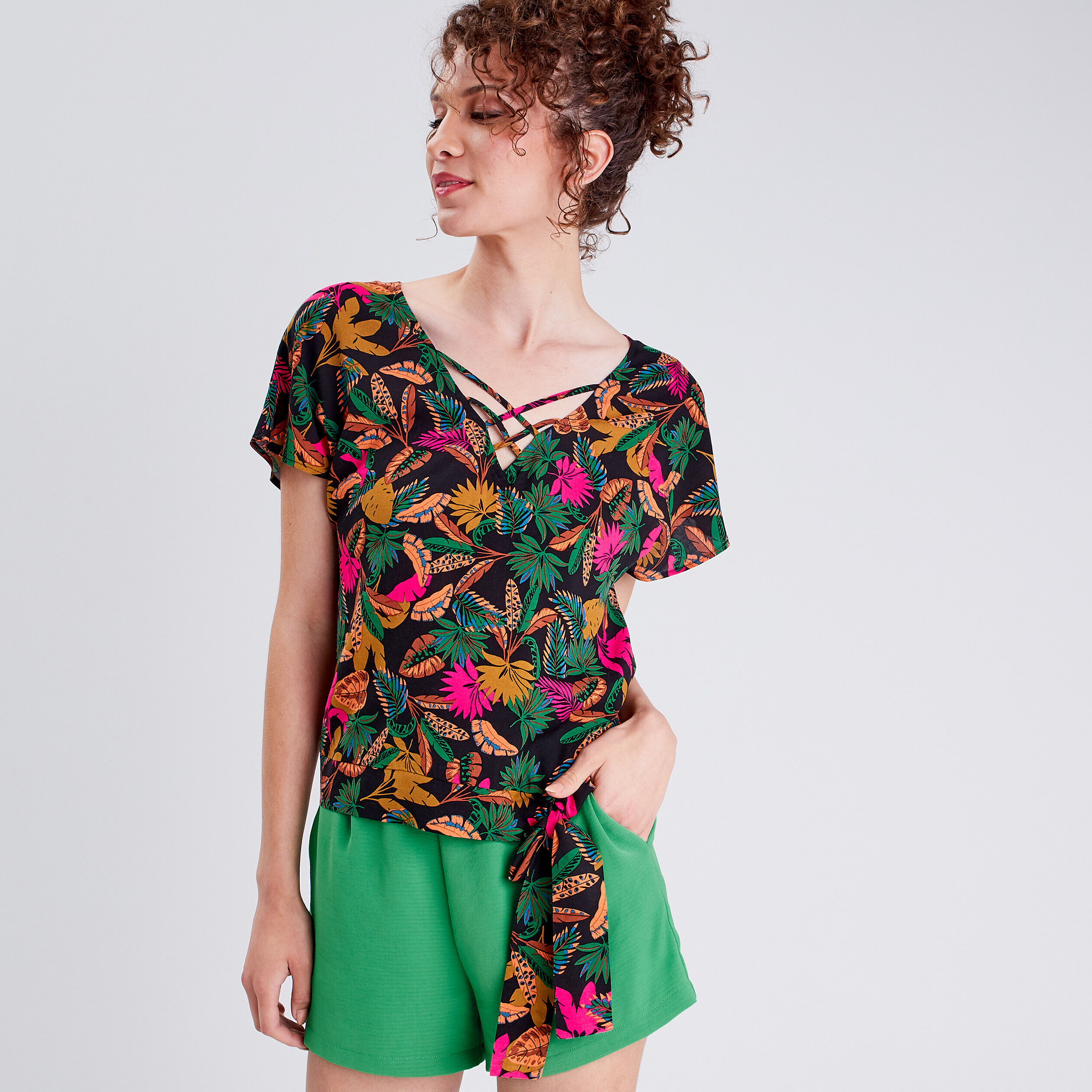 Blouse manches courtes noir femme | Cache Cache