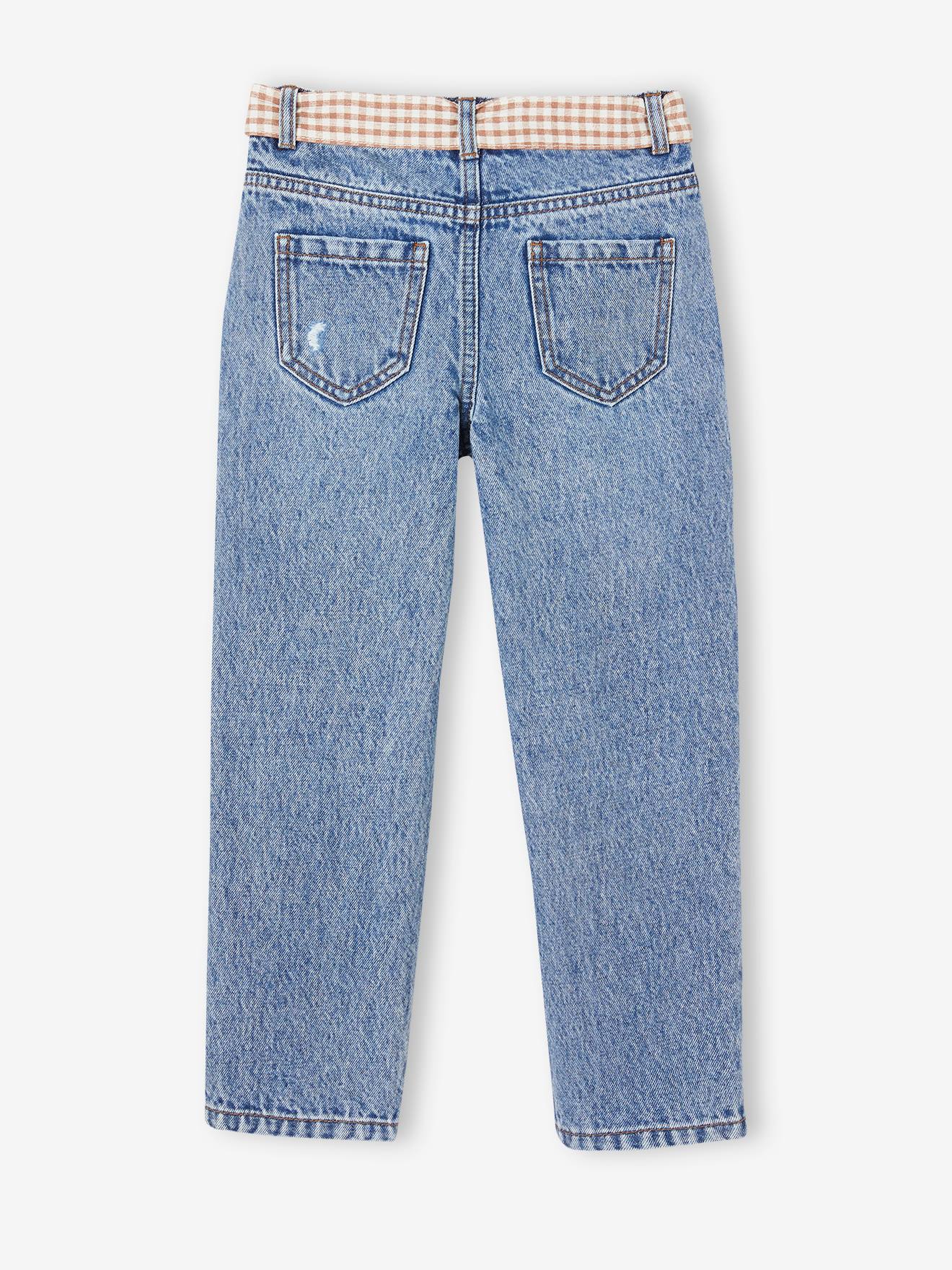 Vertbaudet Mädchen Straight-Fit-Jeans mit Stoffgürtel WATERLESS - blue stone
