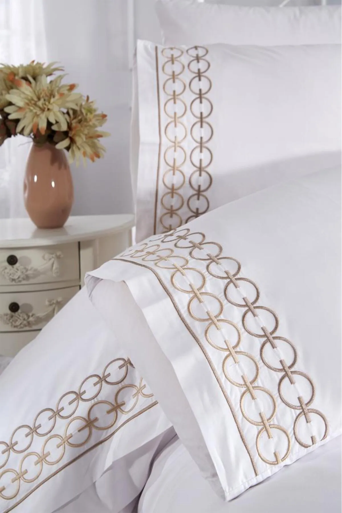 Çeyiz Diyarı  Bettwäsche Doppelbett - Beige - Gestreift