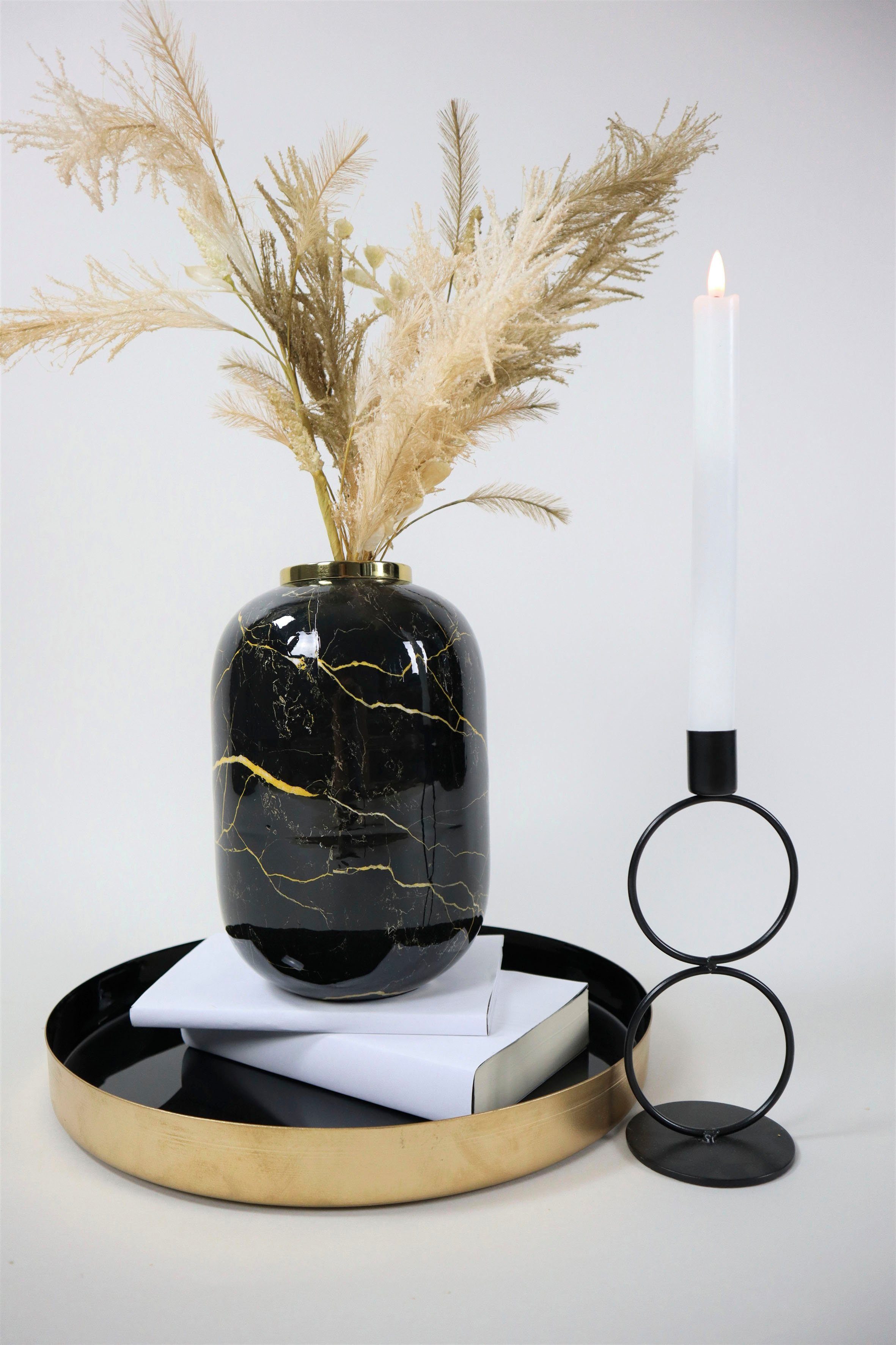 Guido Maria Kretschmer Home&Living Tischvase Tallie, in Marmoroptik (1 St), Dekovase aus Metall, Höhe ca. 25 cm
