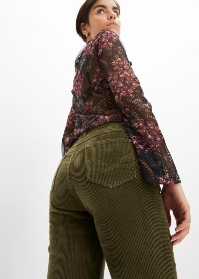 Stretch-Cordhose, Straight mit Schlitz