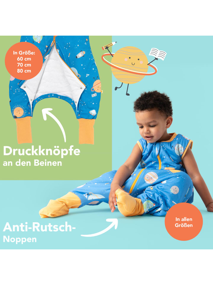 Schlummersack Schlafsack mit Füßen und umklappbaren Bündchen 1.0 TOG in Blau-Gelb günstig kaufen