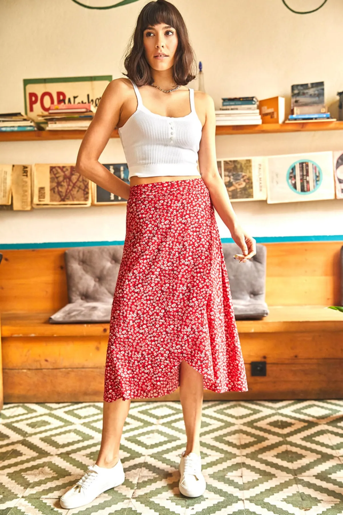 Olalook  Roter Wickelrock Little Daisy für Damen ETK-19000154