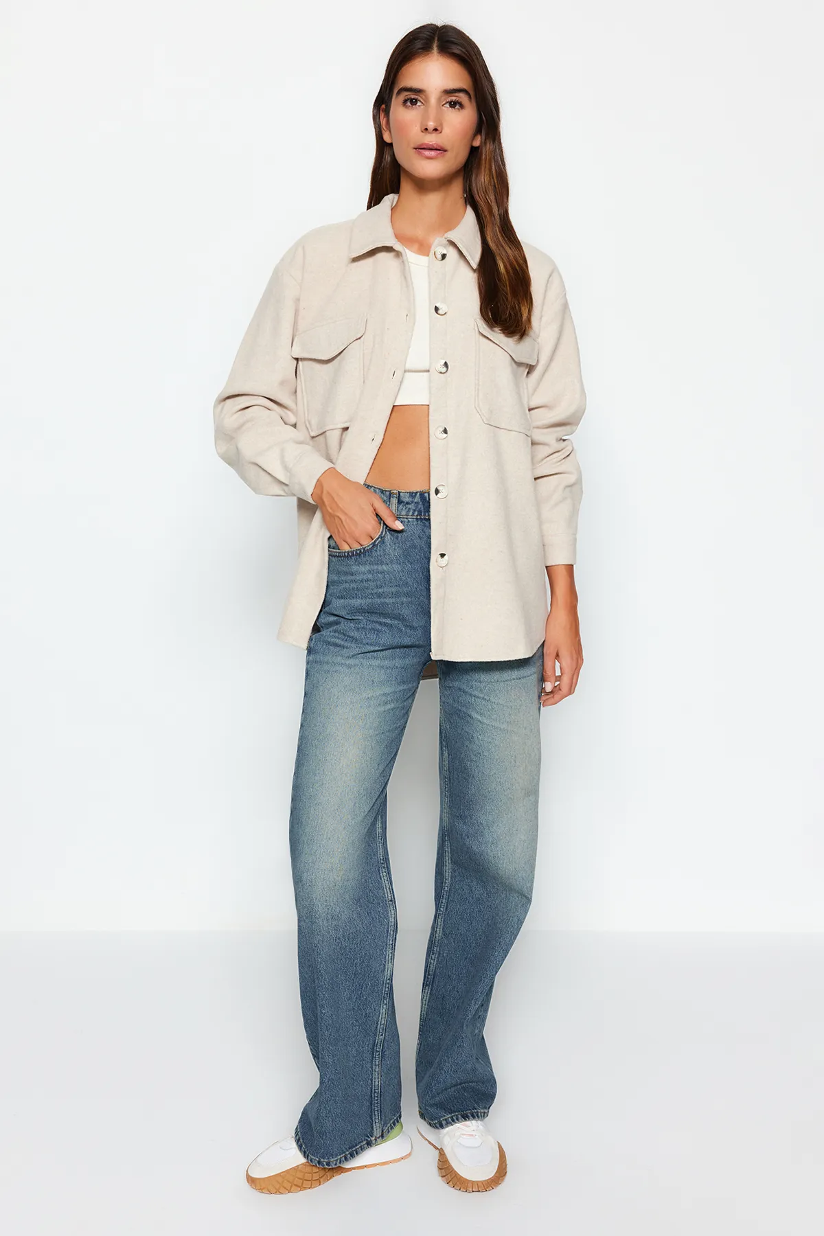 Trendyol Collection  Steinfarbener Jackenmantel mit Taschendetail TWOAW24MO00375