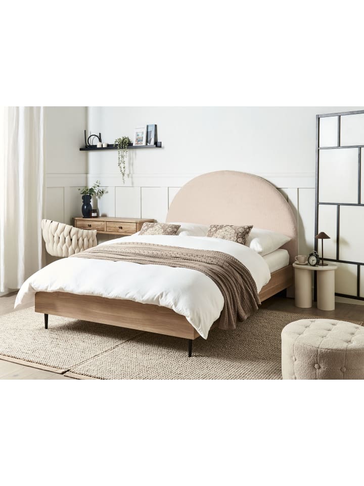 Beliani Doppelbett MILLAY in Beige/Heller Holzfarbton/Schwarz günstig kaufen onesize