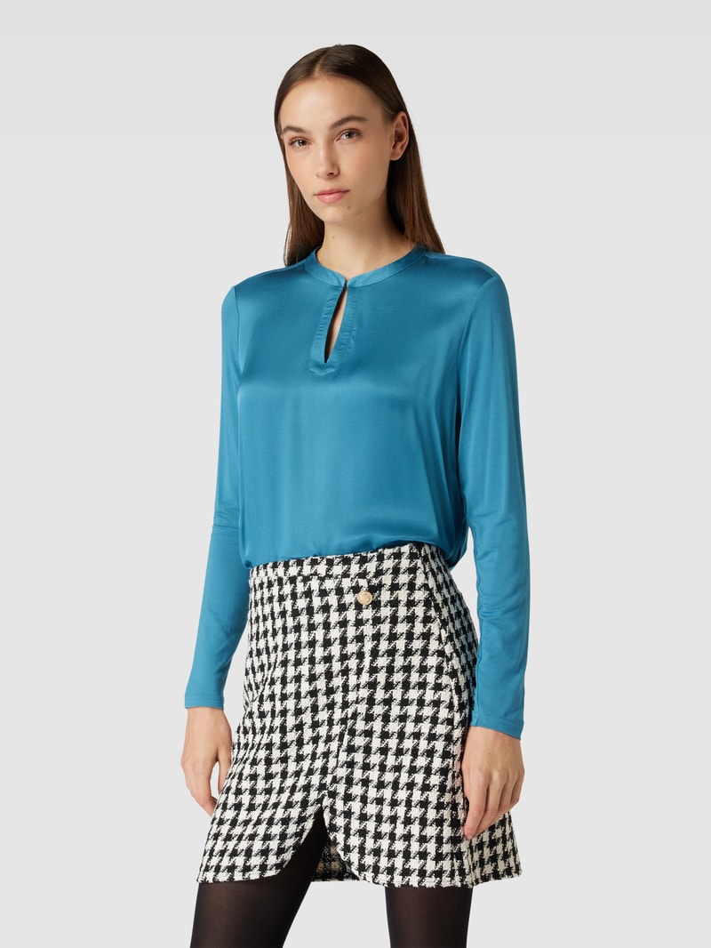 Bluse mit Schlüsselloch-Ausschnitt in blau