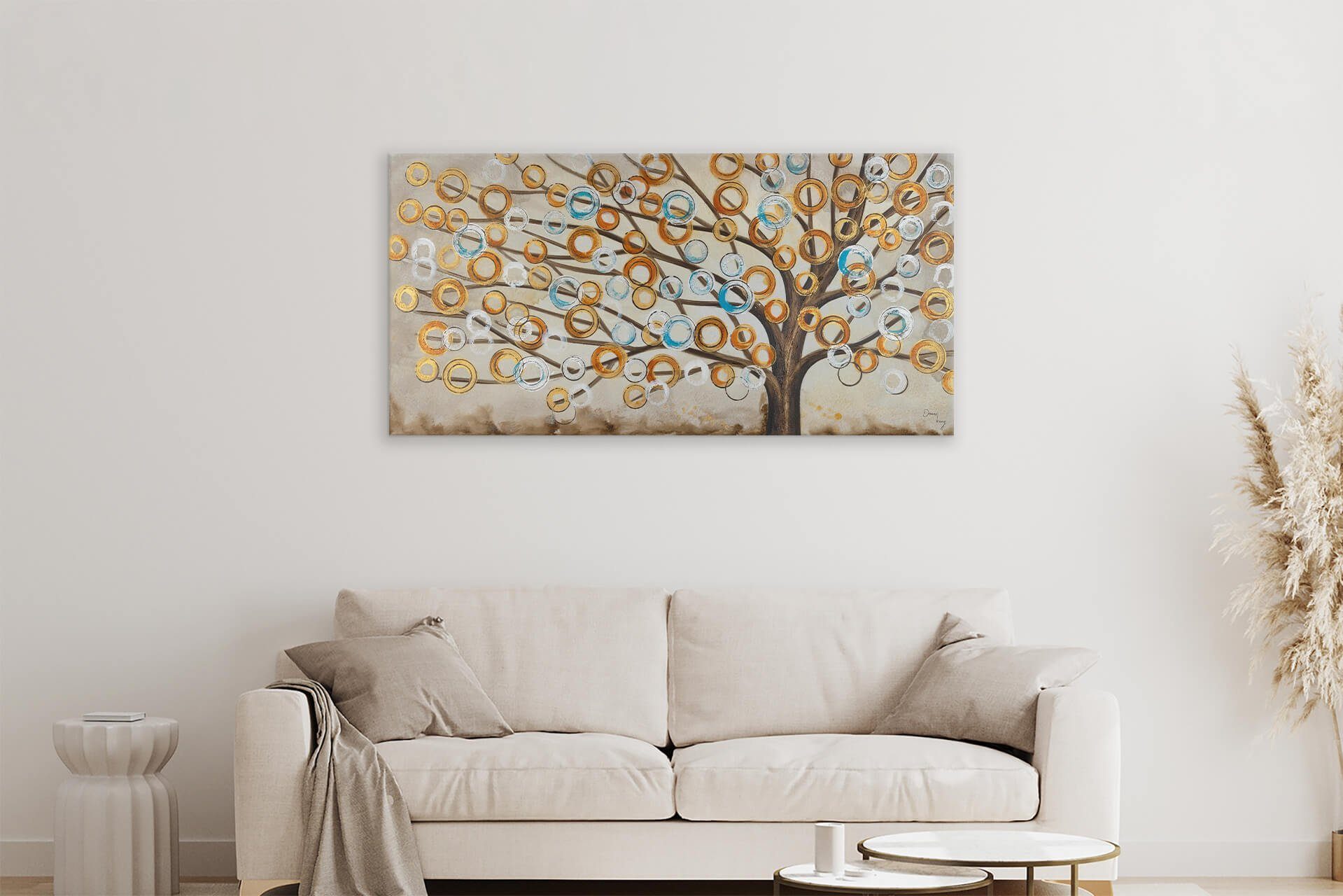 KUNSTLOFT Gemälde Herbstblues 140x70 cm, Leinwandbild 100% HANDGEMALT Wandbild Wohnzimmer