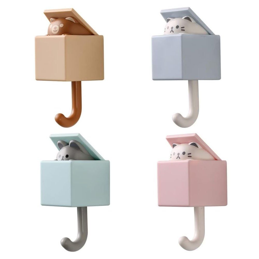 Sarfly Wandhaken Kinderkleiderhaken, Katzen-Schlüsselhaken, für Mäntel, Handtücher, Schlüssel, Taschen und Hüte, (4-St., wasserfester süße selbstklebende Wandhaken), kreative Handtuchhalter und Haustierhaken