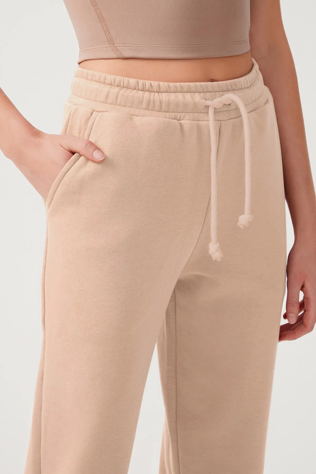 LOS OJOS  Beige elastische Jogger-Jogginghose mit Kordelzug für Damen