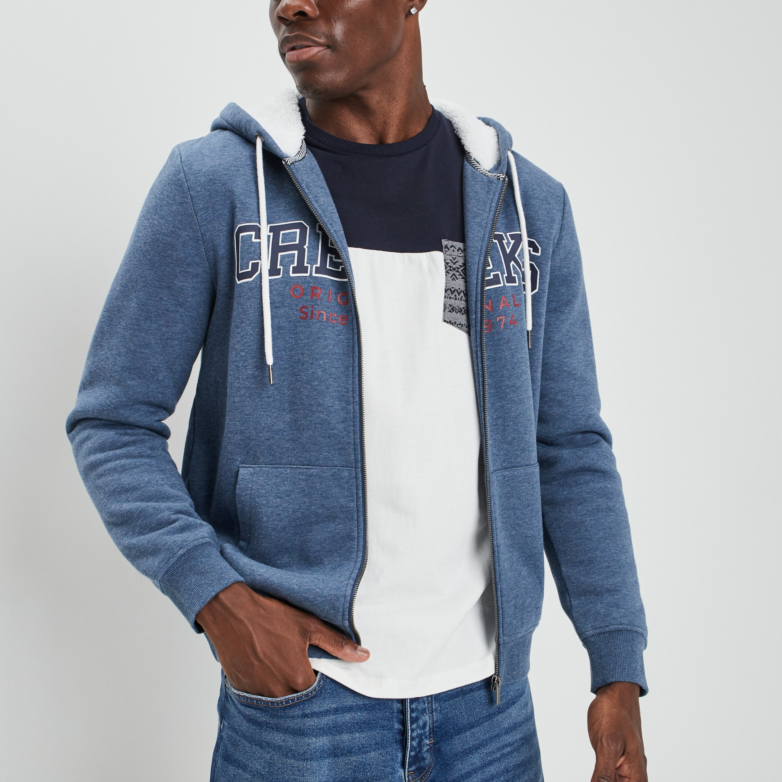 Sweat zippé à capuche Creeks bleu homme | La Halle
