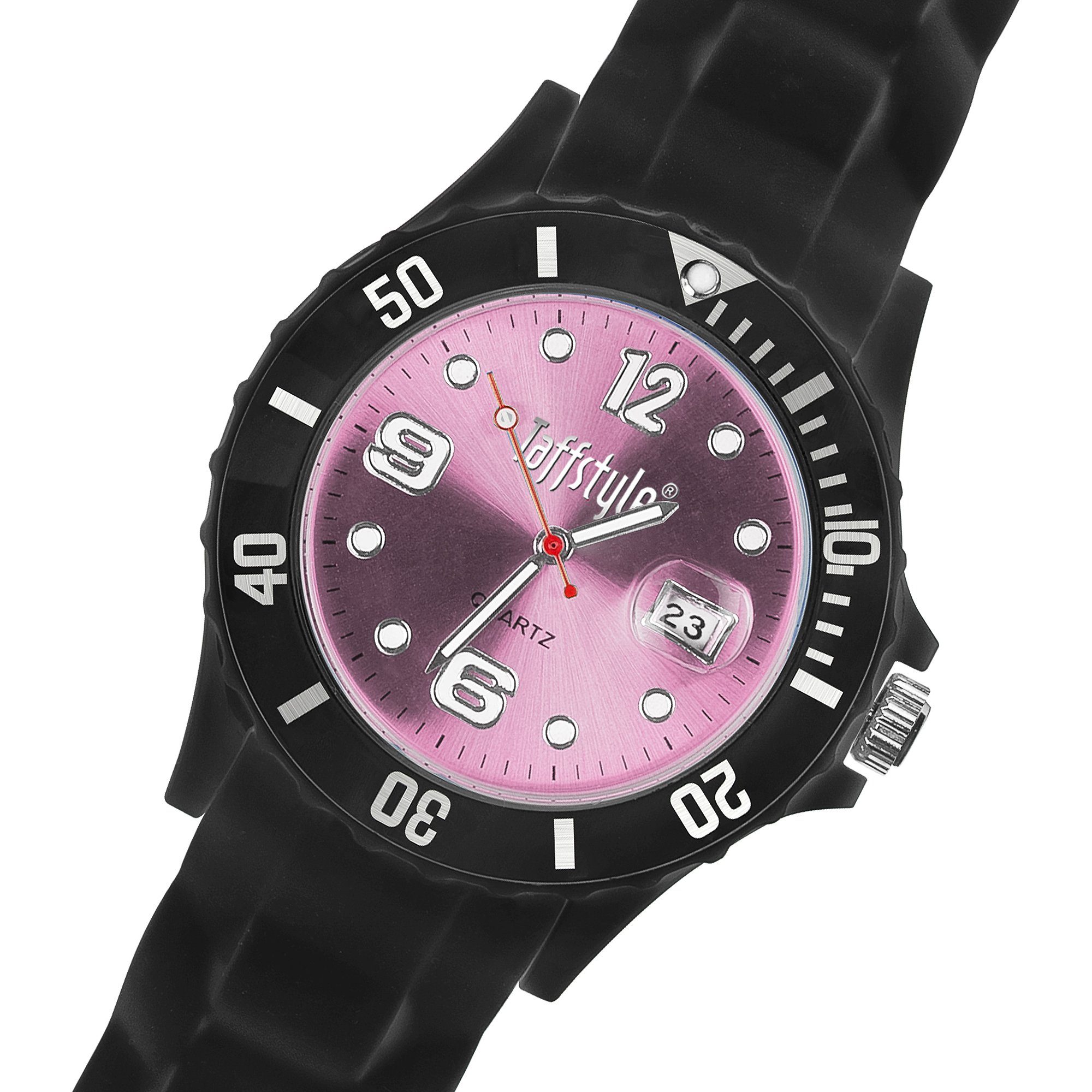 Taffstyle Quarzuhr Armbanduhr Silikon Sport Uhr Ziffernblatt Datum, Farbige Bunte Quarz Analog Damen Herren Sportuhr Anzeige Quarzuhr Multifunktion Wasserdicht Schwarz