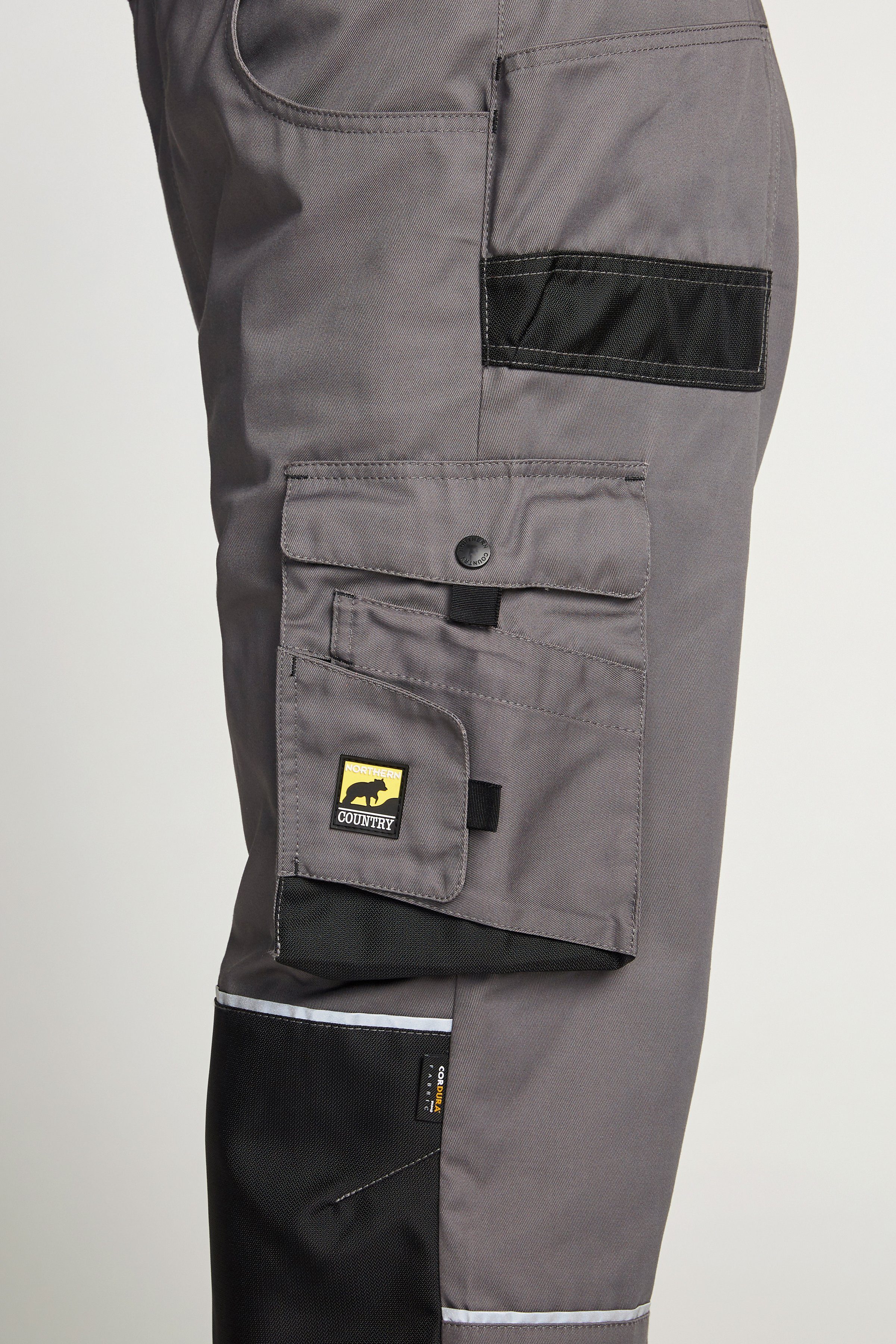 Northern Country Arbeitshose worker light (langlebig durch 3-fach Innenbeinnaht und viele Verriegelungspunkte) mit vielen Cordura®-Verstärkungen und Reflexelementen, mit 8 Taschen