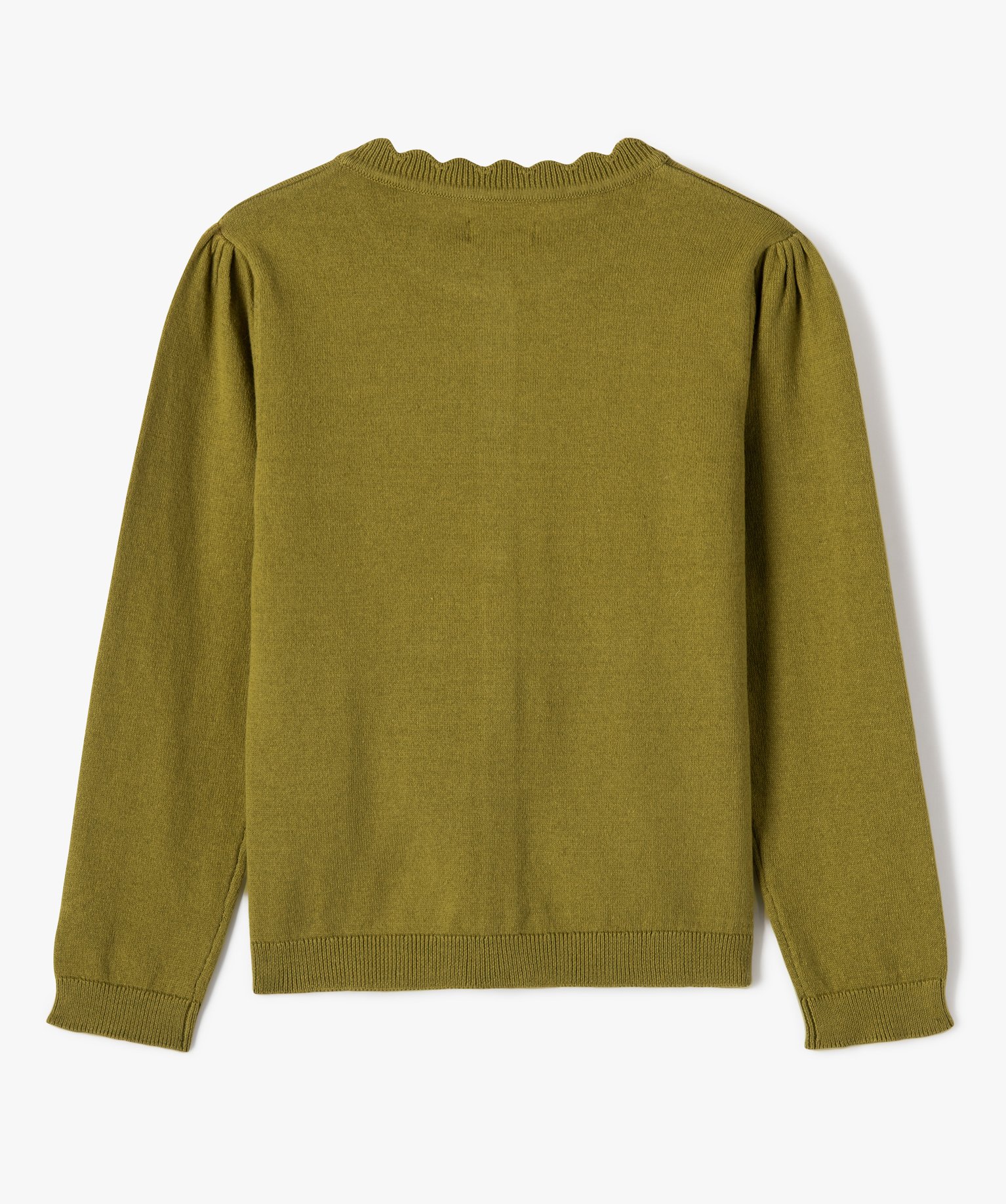 Gilet fille en maille fine à col fantaisie vert | GEMO