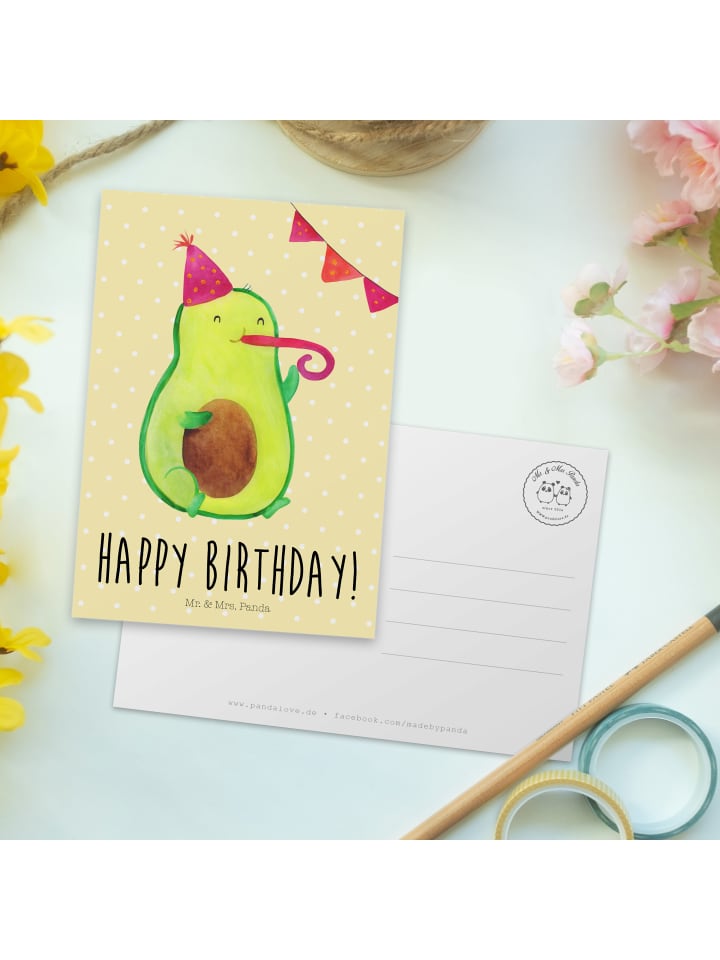 Mr. & Mrs. Panda Postkarte Avocado Geburtstag mit Spruch in Gelb Pastell günstig kaufen onesize