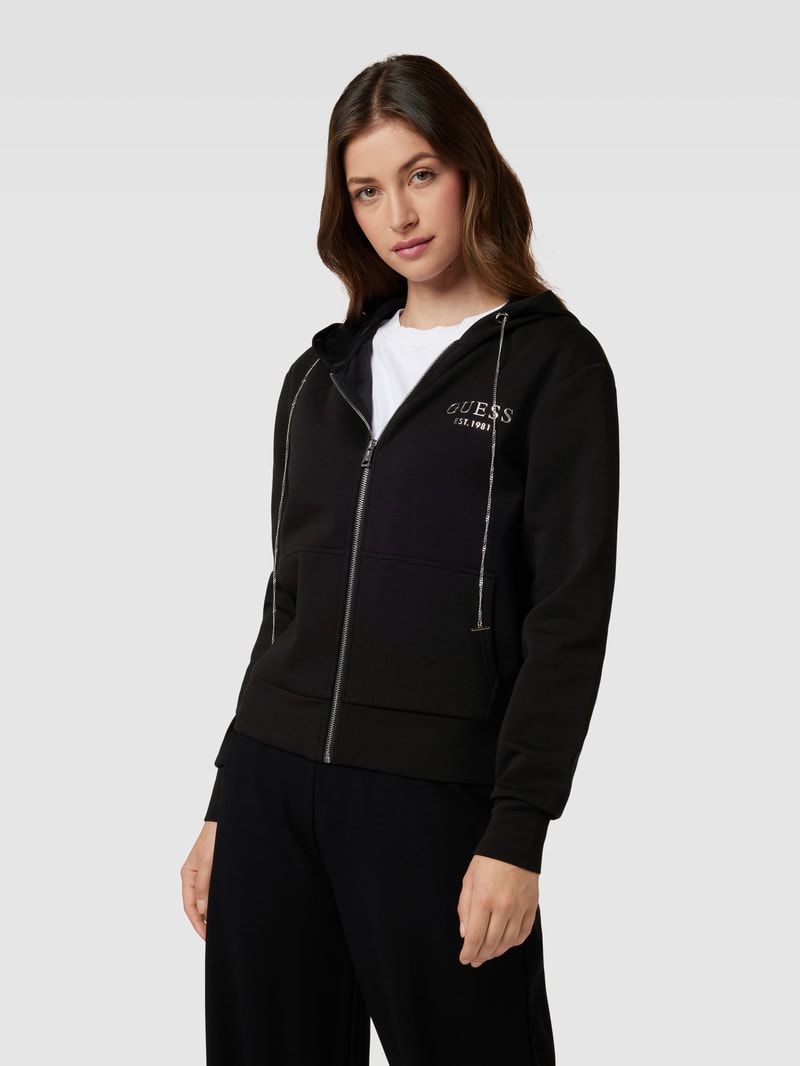 Sweatjacke mit Label-Print in schwarz