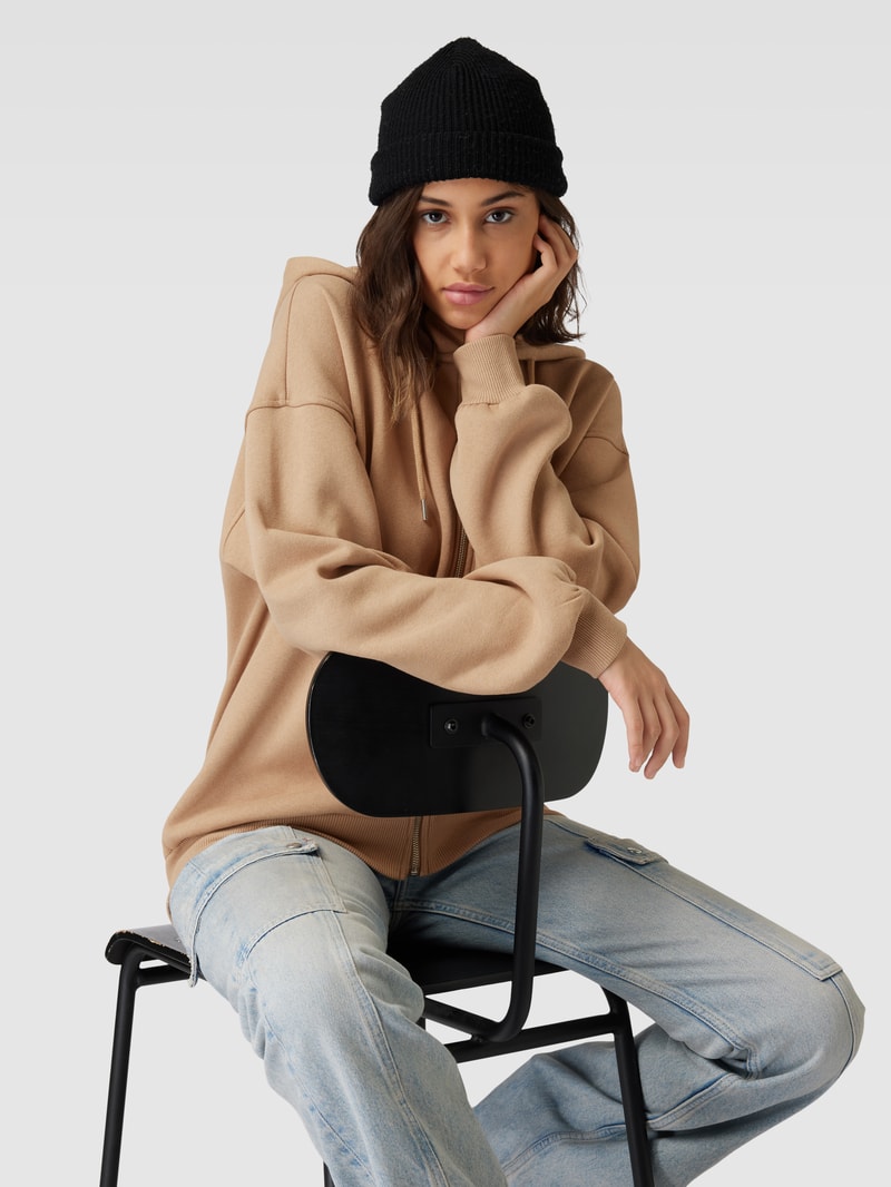 Oversized Sweatjacke mit Kapuze in sand