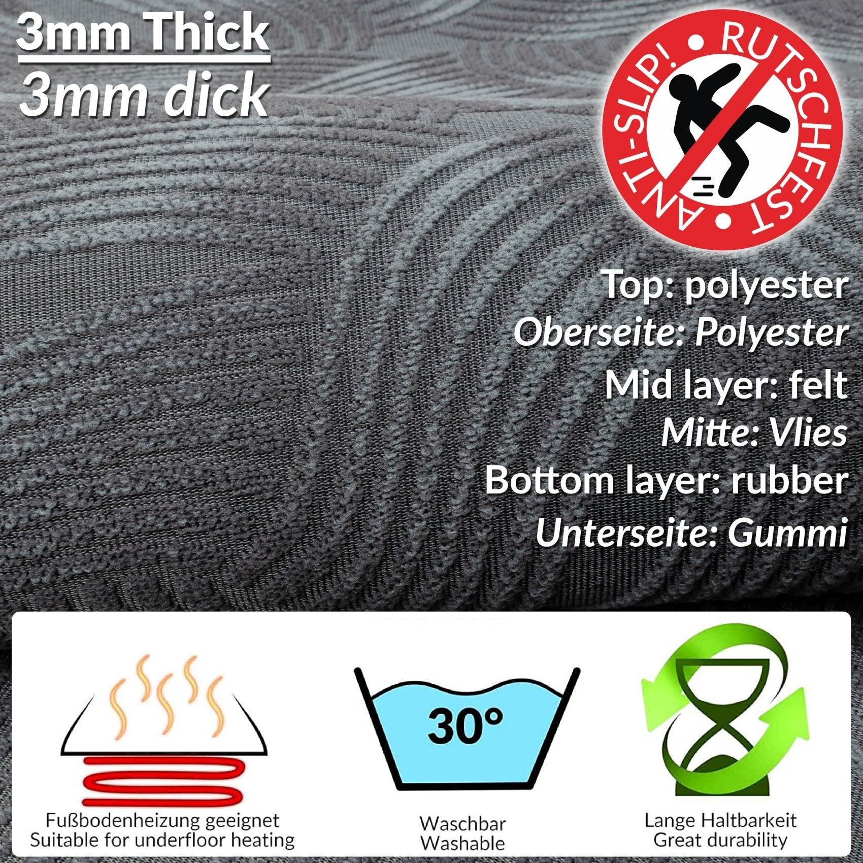 Küchenläufer Flurläufer Küchenläufer Teppichläufer Textil JULIANNA Premium Wellen, ANRO, Rechteckig, Höhe: 3 mm, Textil
