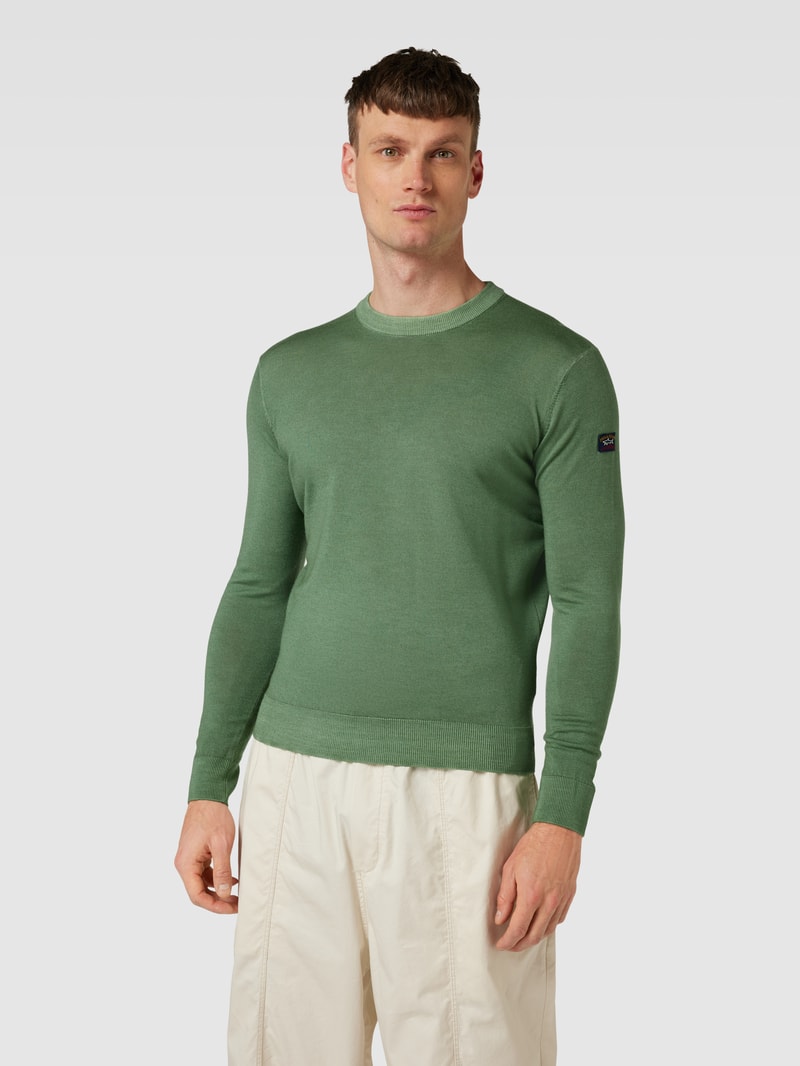Strickpullover aus Schurwolle mit Rundhalsausschnitt in grün
