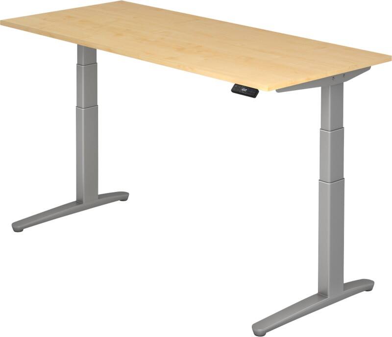 Hammerbacher Sitz-Stehschreibtisch XBHM Ahorn, Silber 1.600 x 800 x 720 mm