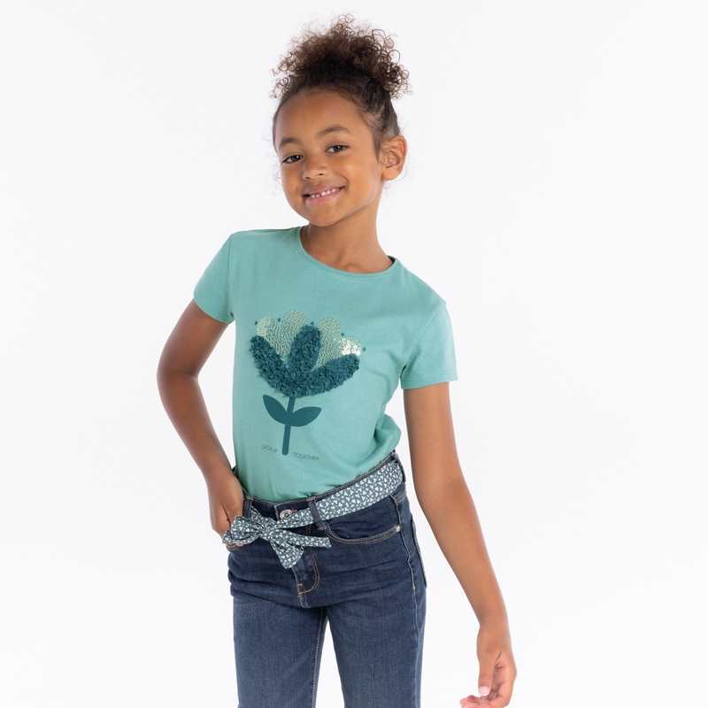 T-shirt à motif en relief vert fille