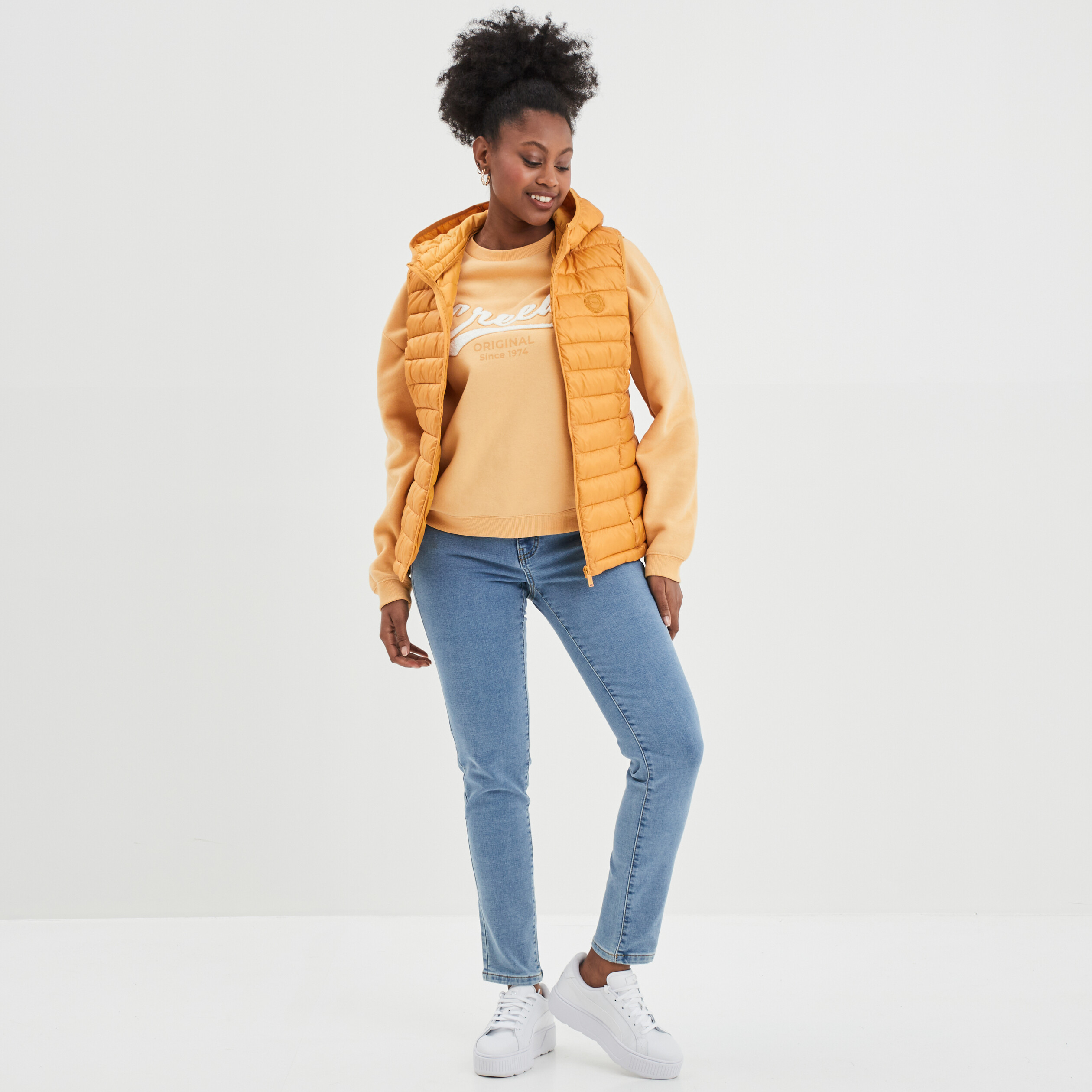 Sweat col rond manches longues Creeks jaune or femme | La Halle