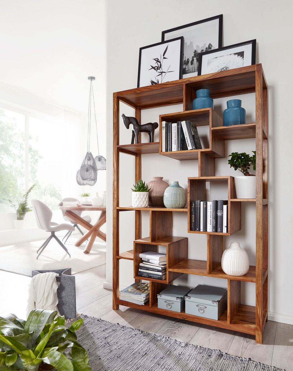 Wohnling Design Sheesham Massivholz Bücherregal 115 x 40 x 180 cm (B/T/H)