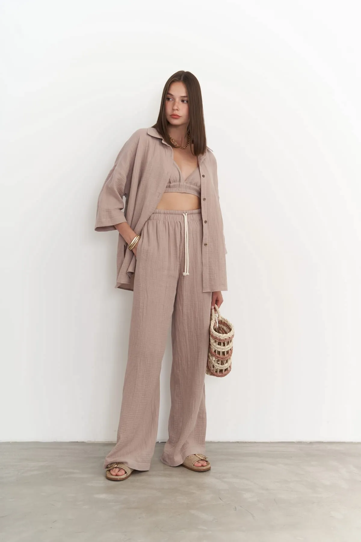 MAİ COLLECTİON  Bohemian Reyna Nerz Musselin Dreier Set