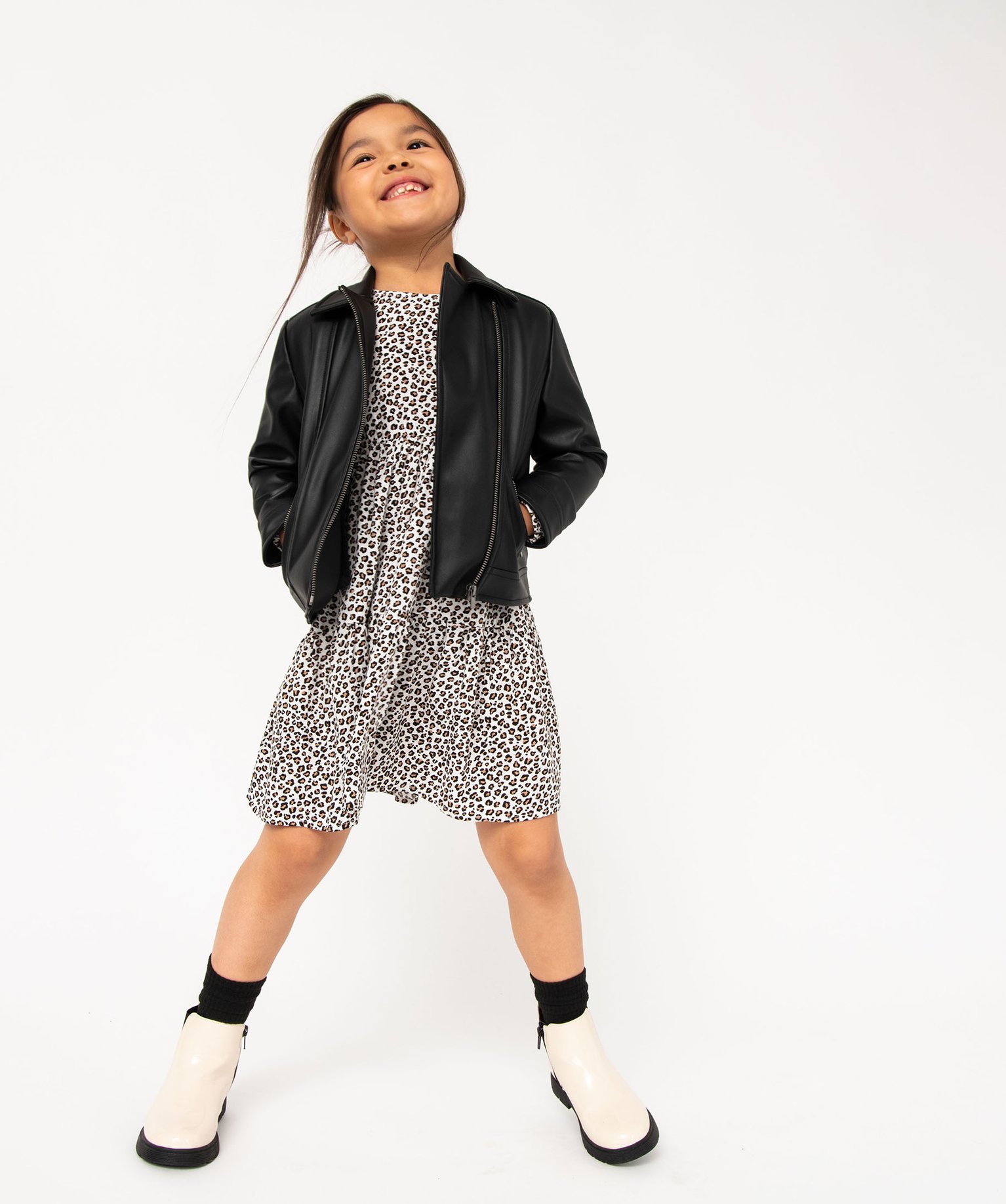 Blouson zippé look rock à doublure duveteuse fille noir | GEMO