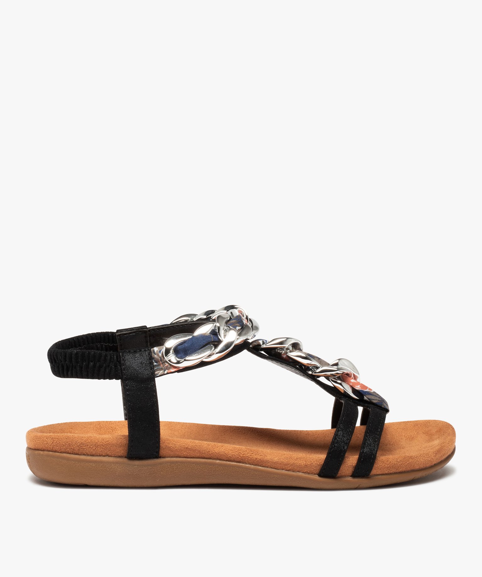 Sandales femme à bride élastique et chane métallique noir | GEMO