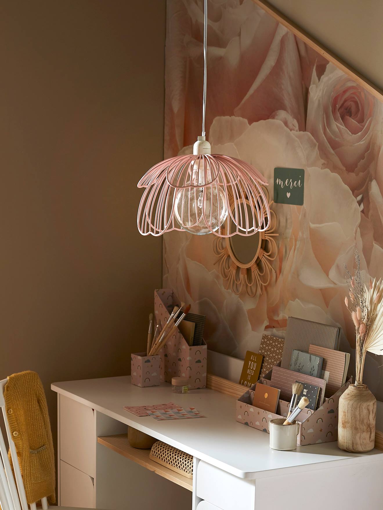 Abat-jour pour suspension en métal Fleur rose