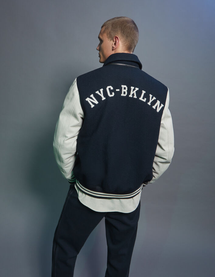 Teddy marine bi-matière avec maxi broderie Homme