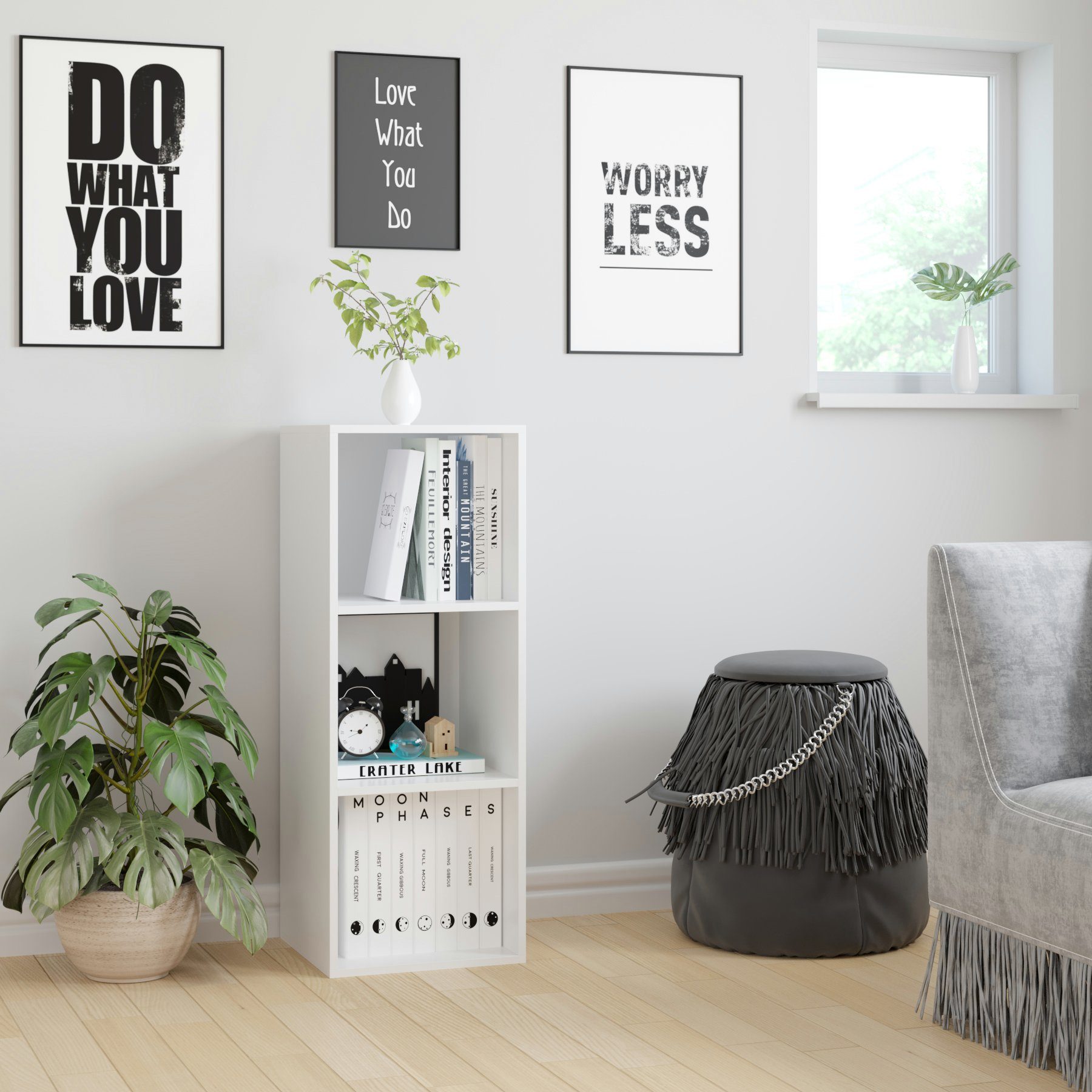 Homfa Bücherregal, Standregal mit 3 Fächern, Würfelregal, Holzregal, Landhaus Regal