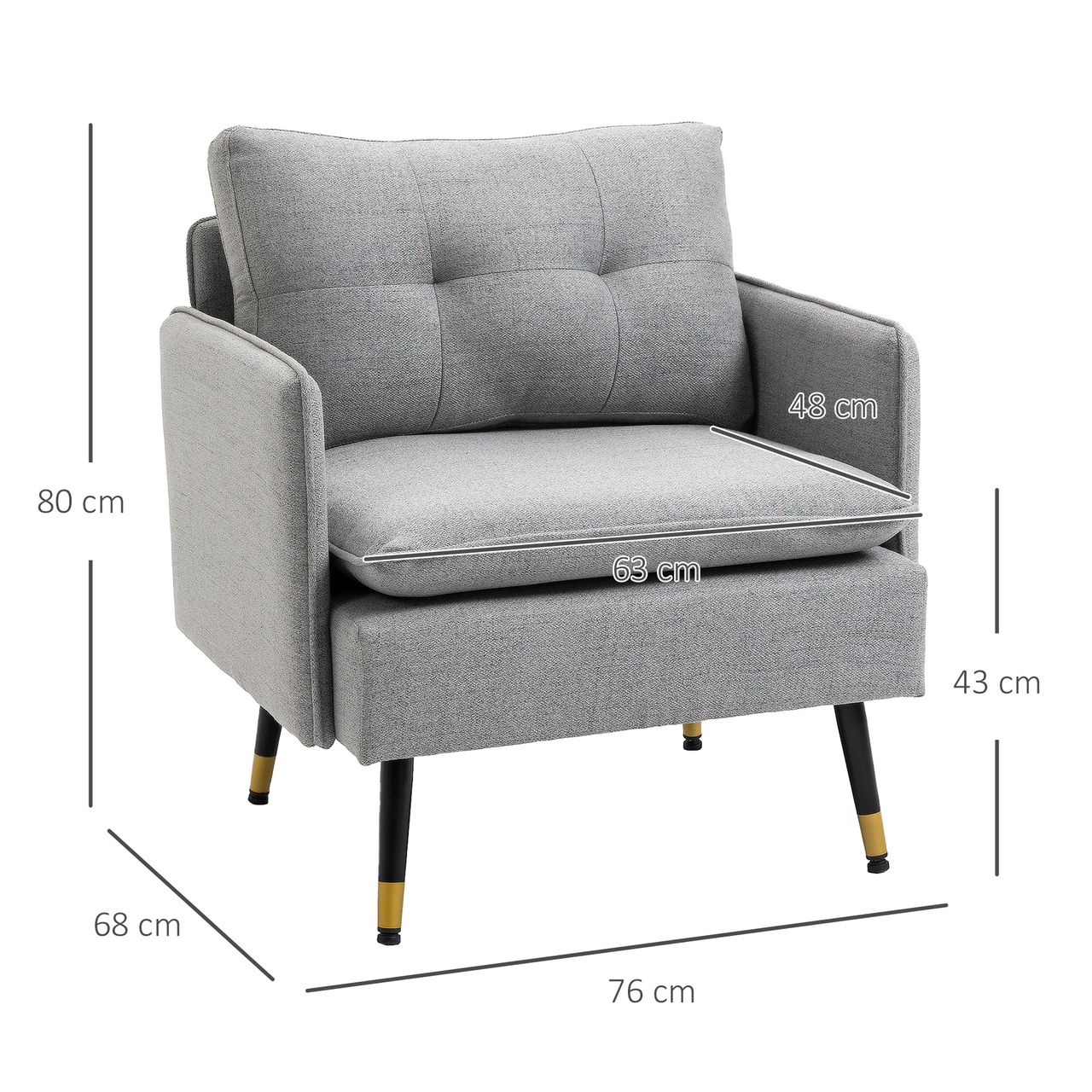 HOMCOM Einzelsessel Polstersessel Akzentstuhl mit Leinenoptik, bis 120 kg, Grau