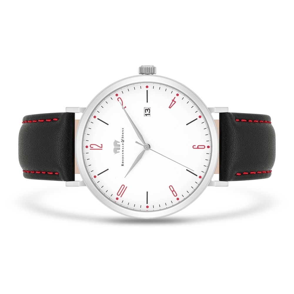 Rhodenwald & Söhne Montre à quartz Arakon II Argent Cuir véritable en Noir Montre