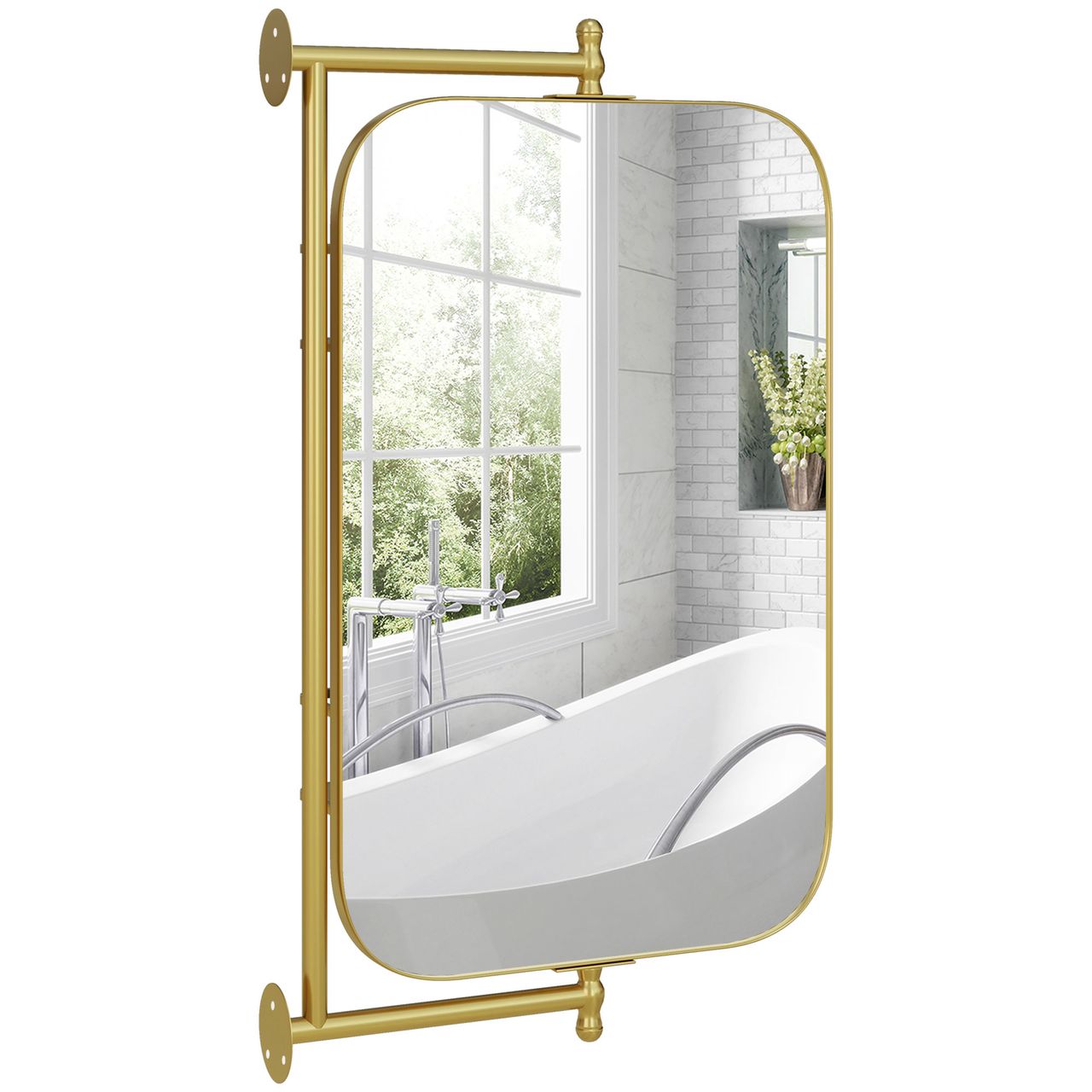 HOMCOM Badezimmerspiegel, 40 x 66 cm schwenkbar Wandspiegel, Metallrahmen, Gold